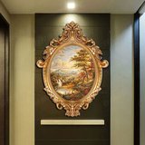 简约欧式纯手绘古典山水风景油画现代玄关卧室客厅餐厅装饰壁画竖