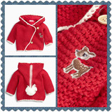 现货 英国代购NEXT正品 新款 女童女婴 红色小鹿厚针织衫毛衣外套