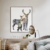 麋鹿一家贝占同款素材北欧清新风格装饰画素材有框画电子版