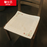 馨生活 四季米白色椅垫 棉线编织坐垫 椅垫 绣花包边椅垫