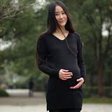 2015秋冬装新款孕妇毛衣韩版套头中长款打底衫V领上衣针织连衣裙