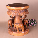 包邮 泰国进口大象换鞋凳 实木象凳东南亚木雕三象圆凳原木换鞋凳