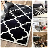 黑白地毯条纹客厅手工几何地毯图案现代简约茶几宜家地毯卧室格子