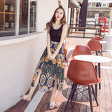 2016夏季女装新款潮韩版针织背心连衣裙开叉半身长裙两件套装裙子