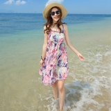 新款露背沙滩裙海边度假性感连衣裙短裙子显瘦碎花波西米亚裙