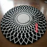 韩式日式地中海风格圆形黑白色抽象地毯客厅茶几地飘窗地毯地垫