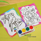 儿童画水彩画套装涂鸦画批发 DIY创意手工制作绘画卡通图配画笔