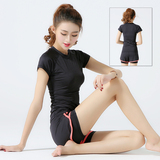 瑜伽服套装女短袖运动服短裤夏季健身房紧身显瘦黑色跑步服假两件