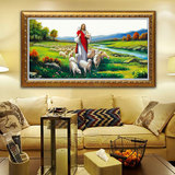 客厅玄关横挂画手绘欧式古典宗教人物风景油画高档有框画耶稣牧羊