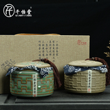 茶叶罐 双罐大小号普洱茶对装台湾粗陶陶瓷密封茶叶盒 礼盒包装