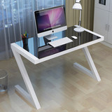 80cm简约白色居家电脑桌子书桌迷你钢木办公桌钢化玻璃写字台烤漆