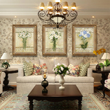 有框画美式欧式复古现代三联画沙发墙装饰画壁画欧式花卉