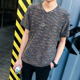 JVAV男士短袖t恤韩版V领纯色修身型男装针织打底衫青少年夏季衣服