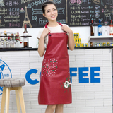 皮质围裙 韩版肩带无袖家居围裙简约防水防油防污成人厨房罩衣