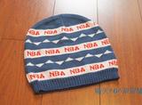 NBA儿童蓝色白色薄款字母双面提花休闲毛线帽子针织帽子