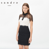 sandro2016春夏新款Rozen短袖精致蕾丝连衣裙 R3856H两色入