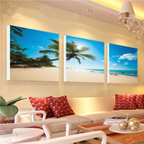 客厅装饰画沙发背景壁画水晶无框挂画海景墙画海边风景大海三联画
