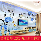3D立体电视背景壁纸客厅卧室酒店大型壁画墙纸墙布无缝蓝色玫瑰花