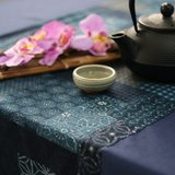 日式和风茶道铺布 深蓝棉麻餐桌方桌布布艺 大长方形茶几布 蓝染