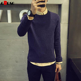 春秋季韩版男士圆领套头纯色长袖毛衣修身型薄款青少年针织打底衫