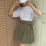 夏装新款韩国简约气质超显瘦高腰花苞半身裙A字短裙（配腰带）