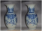 古董古玩老瓷器收藏 大清代青花花鸟纹花瓶一对 包老