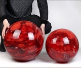 红水晶球摆件 旋转底座红色熔炼大小水晶球 镇宅居家办公开光摆件