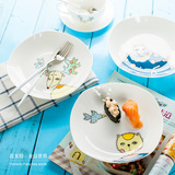菜盘家用创意方形卡通深盘景德镇骨瓷餐盘子套装陶瓷器韩式圆汤盘