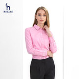 【指定】Hazzys2016春季新款女装长袖衬衫女纯棉方领纯色衬衣