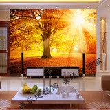 大型壁画枫叶树林风景3D墙纸客厅电视背景墙无纺布欧式田园壁纸
