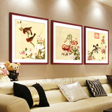 郎世宁工笔花鸟现代中式装饰画客厅书房餐厅壁挂画墙画国画有框画