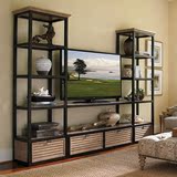 美式电视柜组合铁艺烤漆电视墙现代简约客厅实木储物柜置物架摆件