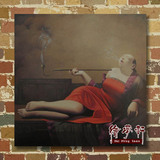 纯手绘油画定制古典人物无框画装饰画挂画刘宝军油画抽烟袋的女人