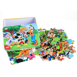 100片木质拼图迪士尼卡通米奇动物早教儿童益智力玩具分区包邮