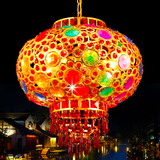 现代中式古典七彩水晶灯笼可转动艺术吊灯阳台走廊餐厅旋转喜庆灯