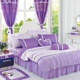 新款全棉韩版紫色公主花边床裙四件套纯棉蕾丝床罩六件套婚庆床品