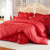 纯棉大红色结婚四件套全棉婚庆床笠床罩床裙款1.8米1.5m床品4件套