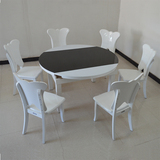 圆桌大小户型冰花玻璃餐桌实木可伸缩折叠餐桌椅组合白色橡木烤漆