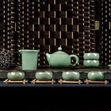 器无形龙泉青瓷哥窑 整套陶瓷功夫茶具套装 茶壶带茶漏品茗杯