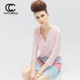 预售6月25日发COCOBELLA甜美显瘦镂空七分袖女打底蕾丝小开衫KT56