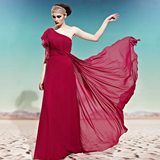 创意狐新品裙夏季伴娘服修身主持人长裙礼服显瘦红色连衣裙宴会