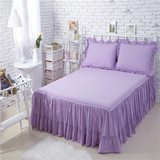 纯棉床裙全棉床罩贡缎缎格素色纯色床套床笠床单紫色床品单件特价