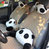 汽车熊猫头枕腰靠坐垫 可爱卡通车用靠枕腰垫护颈枕 柔软舒适毛绒