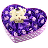 香皂玫瑰花 心形18朵印刷礼盒+熊 生日礼物 求婚礼品 创意示爱