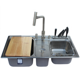 普乐美水槽 BM601 304不锈钢水槽 厨房洗菜盆 带垃圾桶刀具 三槽