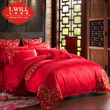 全球家年华 婚庆四件套六件套新婚红床上用品刺绣中式床上十套件