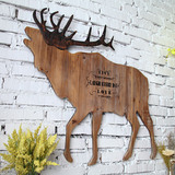 复古做旧麋鹿木板画墙面大壁挂酒吧咖啡厅创意个性墙饰装饰品挂件