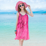 波西米亚沙滩裙海边度假短裙无袖性感显瘦收腰连衣裙夏季宽松
