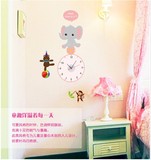 大象卡通平面墙贴 可移除儿童房可爱卡个性创意挂钟 静音时尚钟表
