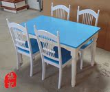 蓝色地中海餐桌椅组合纯实木长方形餐台现代简约风格小户型饭桌子